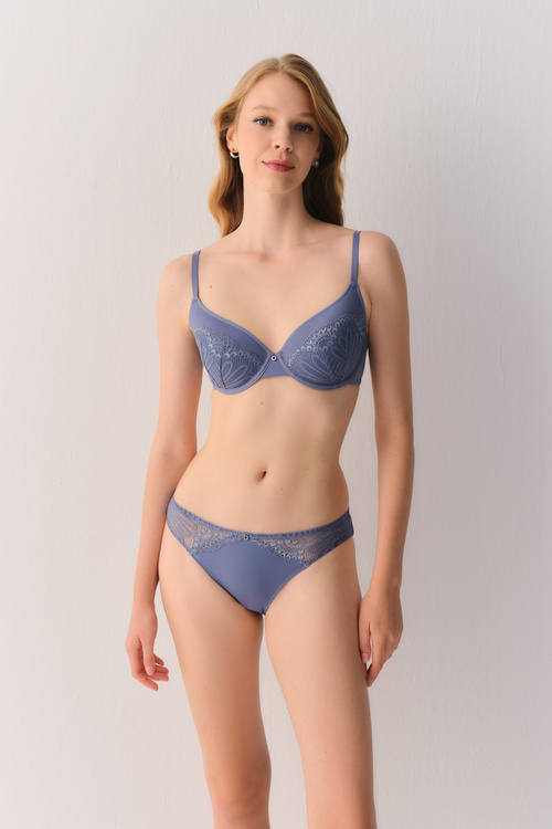 Mavi Geo Flower Dantelli Slip Külot