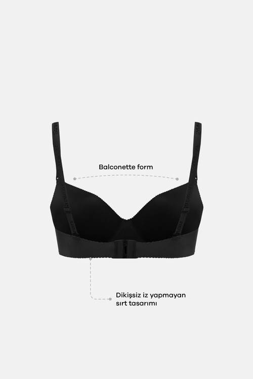 Siyah Invisible Push Up Lazer Kesim İz Bırakmayan Destekli Balenli Sütyen