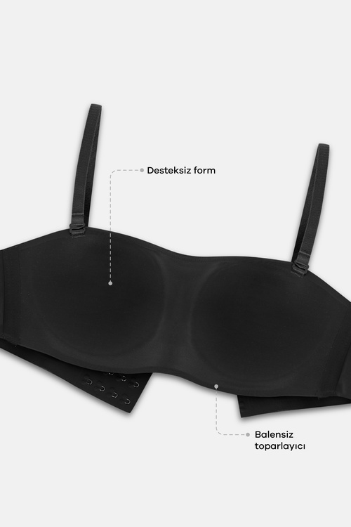 Siyah Invisible Hold Up Straplez Lazer Kesim İz Bırakmayan Toparlayıcı Sütyen