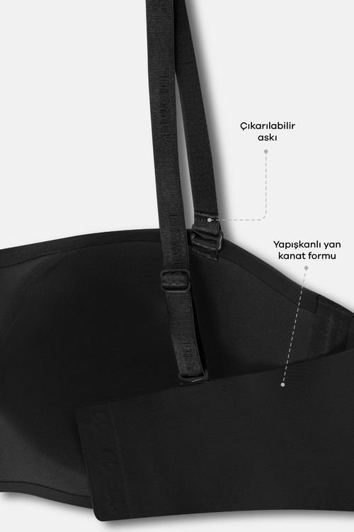 Siyah Invisible Hold Up Straplez Lazer Kesim İz Bırakmayan Toparlayıcı Sütyen