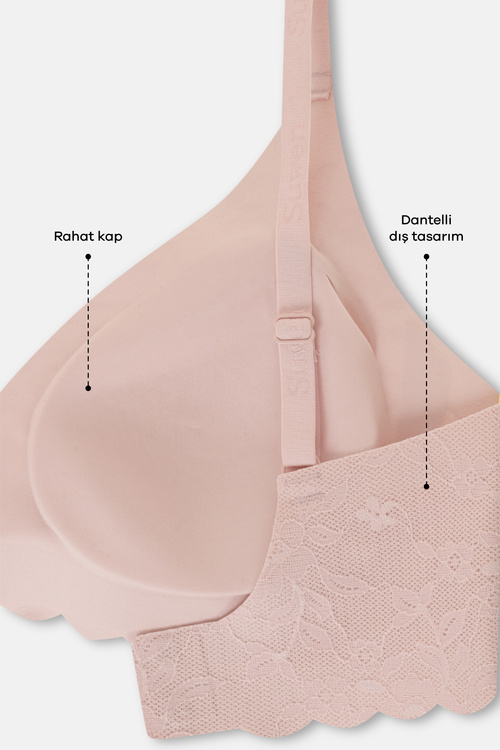 Pudra Pembesi Invisible Soft Dantelli Lazer Kesim Balensiz Sütyen