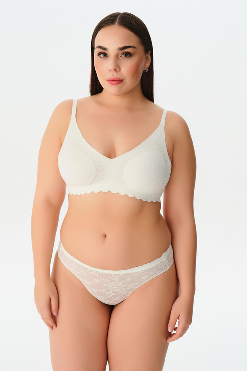 Ekru Invisible Soft Lazer Kesim Dantelli Slip Külot