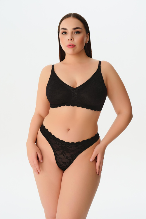 Siyah Invisible Soft Lazer Kesim Dantelli String Külot
