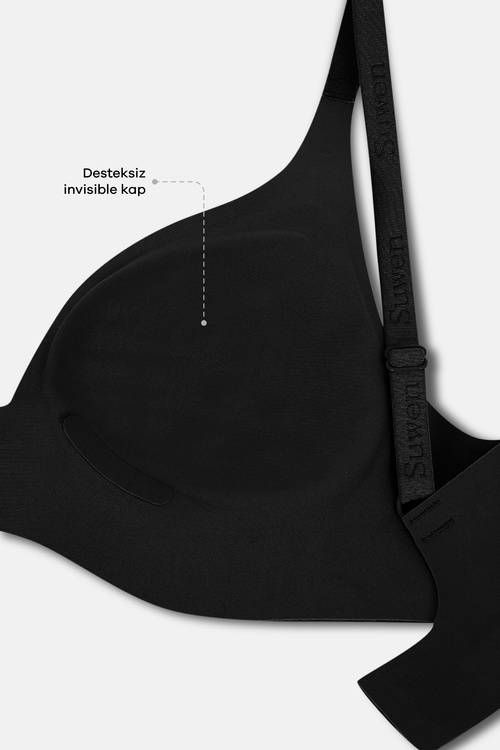 Siyah Invisible Lazer Kesim İz Bırakmayan Balensiz Dekolteli Sütyen
