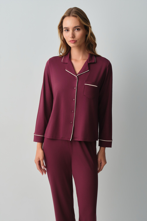 Bordo Misty Gömlek Yaka Pijama Takımı