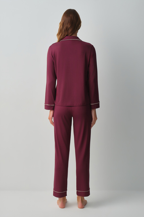 Bordo Misty Gömlek Yaka Pijama Takımı