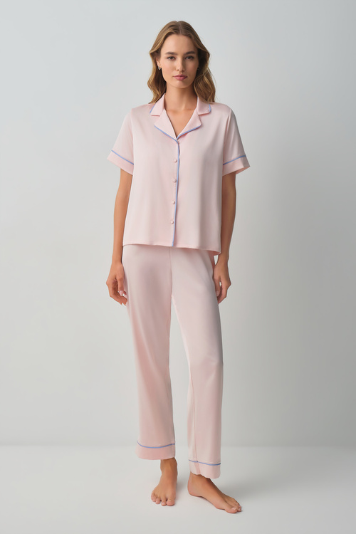 Pembe Clara Gömlek Yaka Pijama Takımı