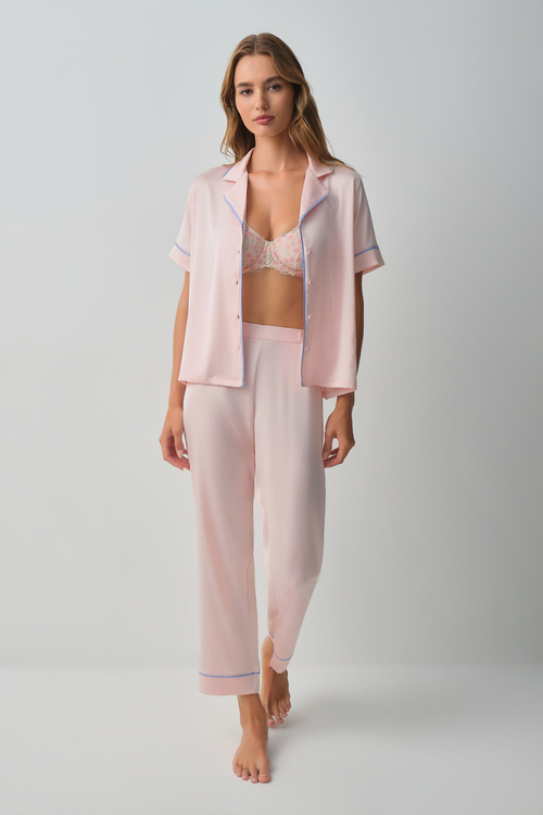 Pembe Clara Gömlek Yaka Pijama Takımı