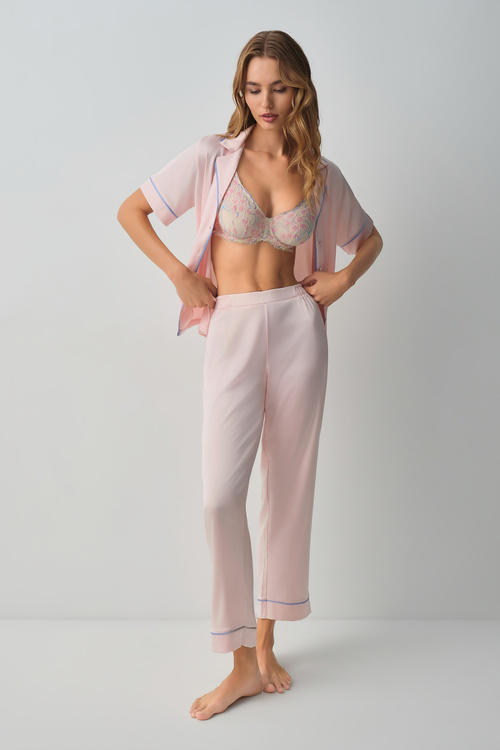 Pembe Clara Gömlek Yaka Pijama Takımı