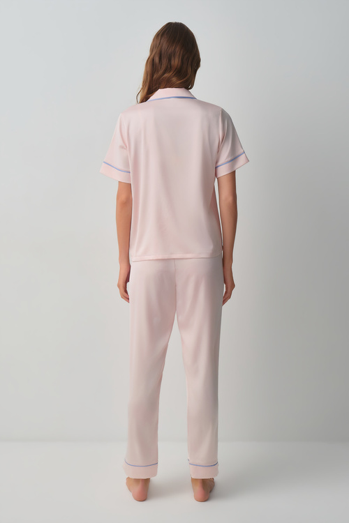 Pembe Clara Gömlek Yaka Pijama Takımı