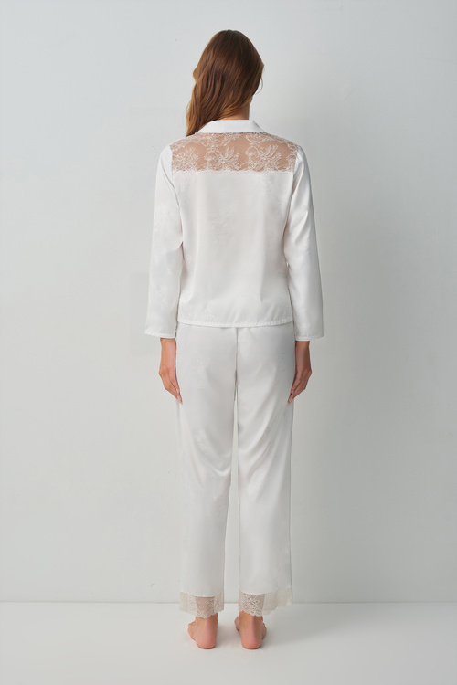 Ekru Bride Gömlek Yaka Pijama Takımı