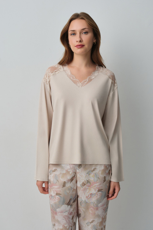 Bej Desenli Monica Pijama Takımı