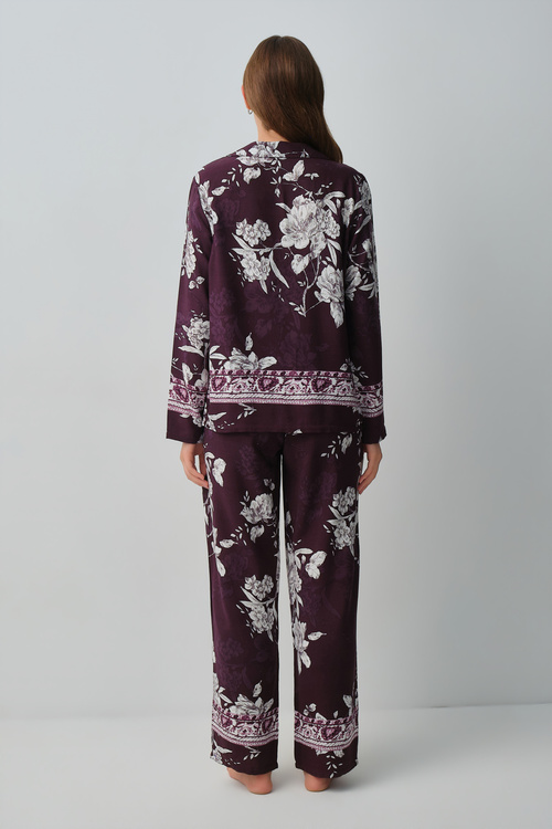Mürdüm Desenli Mariana Gömlek Yaka Pijama Takımı