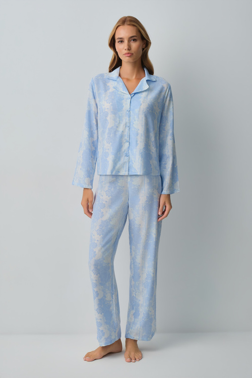 Mavili Freya Gömlek Yaka Pijama Takımı