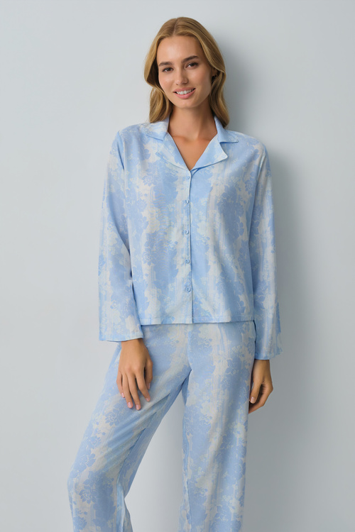 Mavili Freya Gömlek Yaka Pijama Takımı