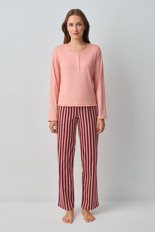 Pembe Çizgili Stripe Pijama Takımı