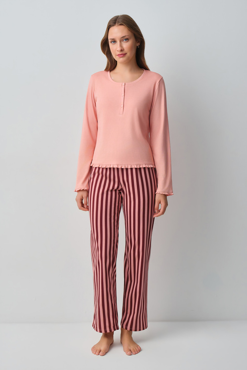 Pembe Çizgili Stripe Pijama Takımı