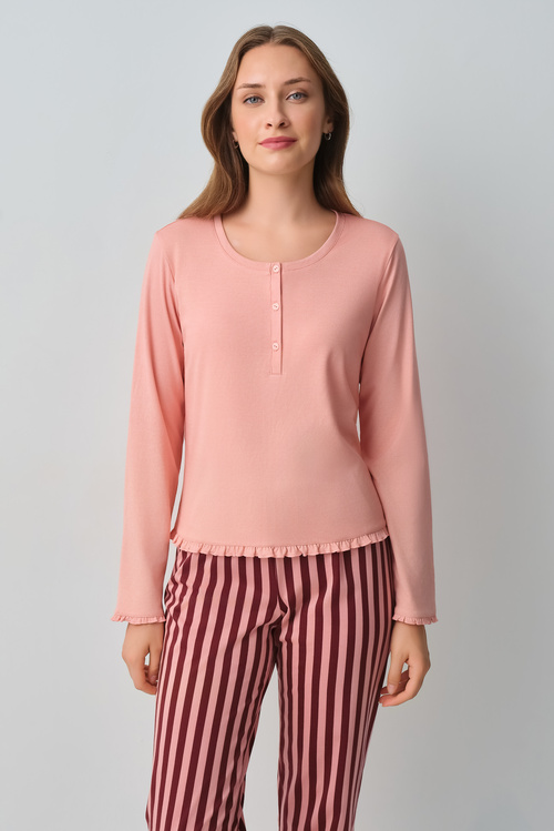 Pembe Çizgili Stripe Pijama Takımı