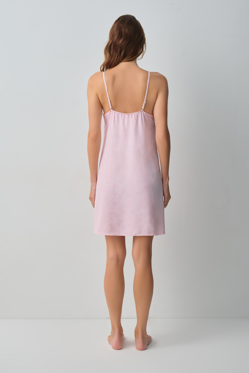 Pembe Floral Dantelli Kısa Gecelik