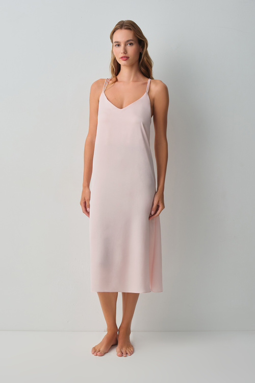 Pembe Floral Uzun Gecelik
