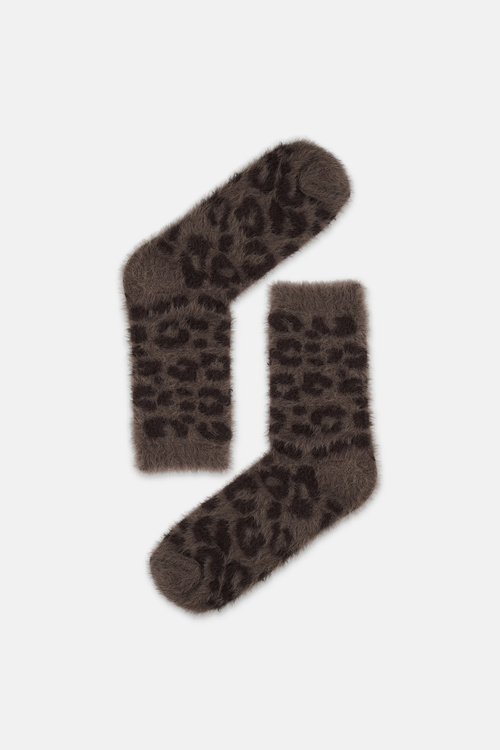 Leopar Desenli Fluffy Leo Soket Çorap