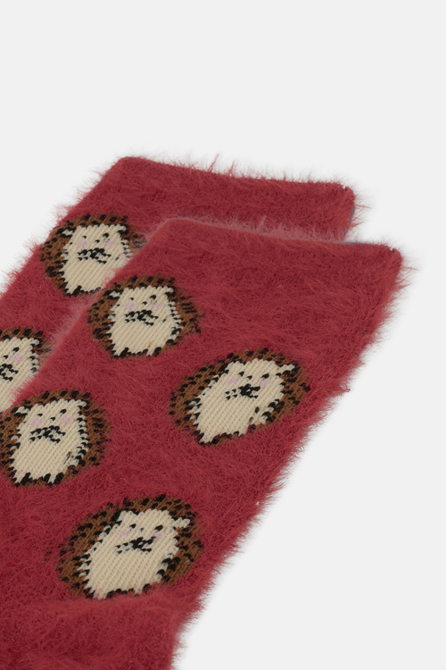 Kırmızı Fluffy Spike Soket Çorap