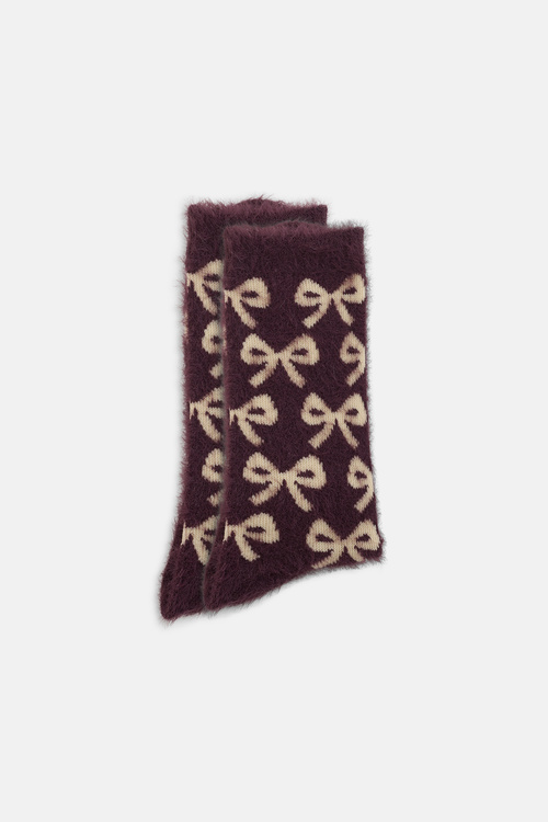 Mürdüm Fluffy Ribbon Soket Çorap