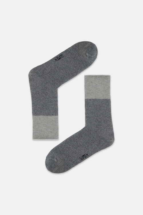 Gri / Bordo 2'li Colorblock Soket Çorap