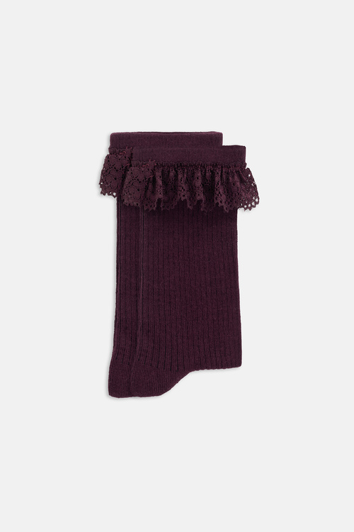 Bordo Dantel Detaylı Soket Çorap