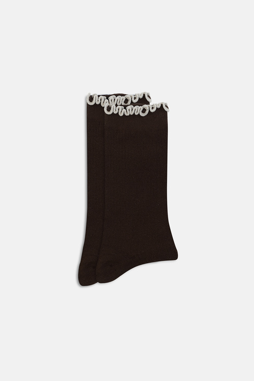 Kahverengi Elegant Fırfırlı Soket Çorap