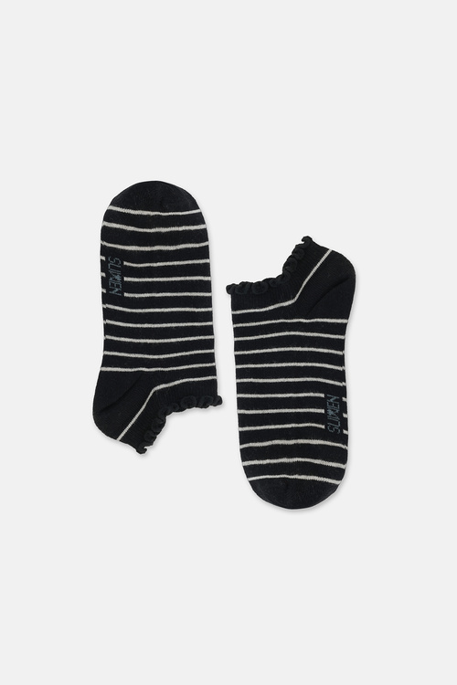 Siyah Stripe Fırfırlı Patik Çorap