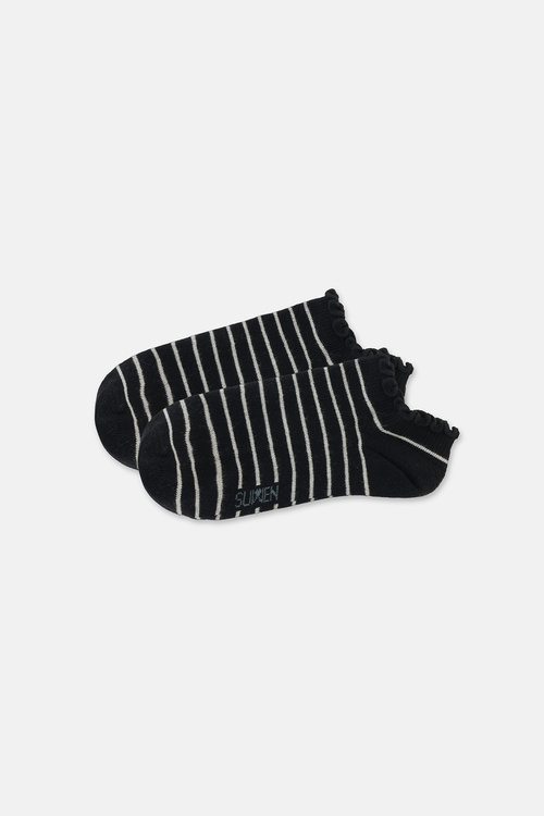 Siyah Stripe Fırfırlı Patik Çorap