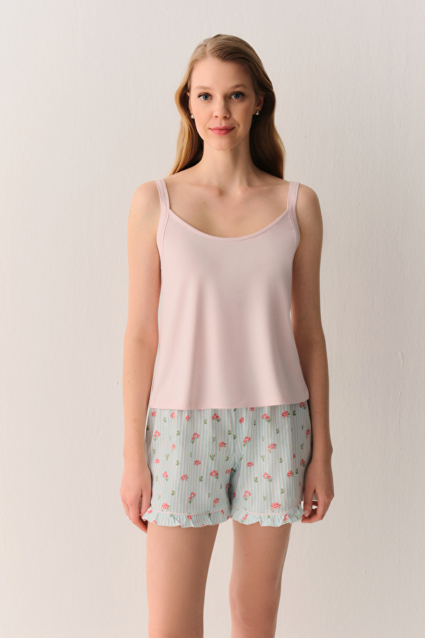 Yeşil Çizgili Melinda Atlet Şort Pijama Takımı