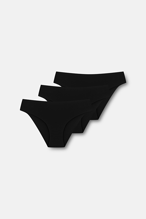 Siyah / Siyah / Siyah 3'lü Invisible Lazer Kesim Normal Bel Slip Külot - Suwen 3 Al 2 Öde