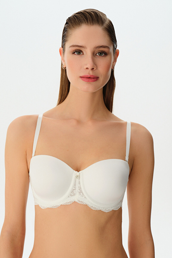 Ekru Linda Dantelli Straplez Toparlayıcı Balenli Sütyen - 3 Al 2 Öde