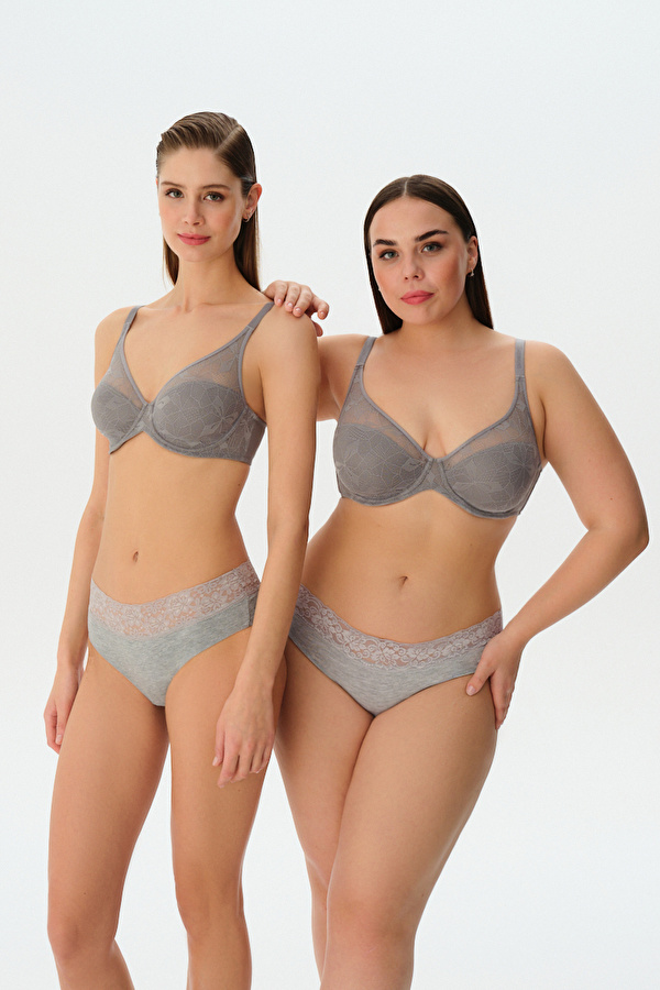 Gri Celine Dantelli Toparlayıcı Balenli Sütyen - 3 Al 2 Öde