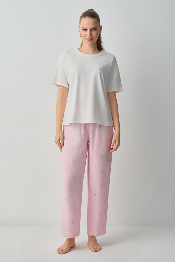 Pembe Çizgili Jade Pamuklu Pijama Takımı - 3 Al 2 Öde
