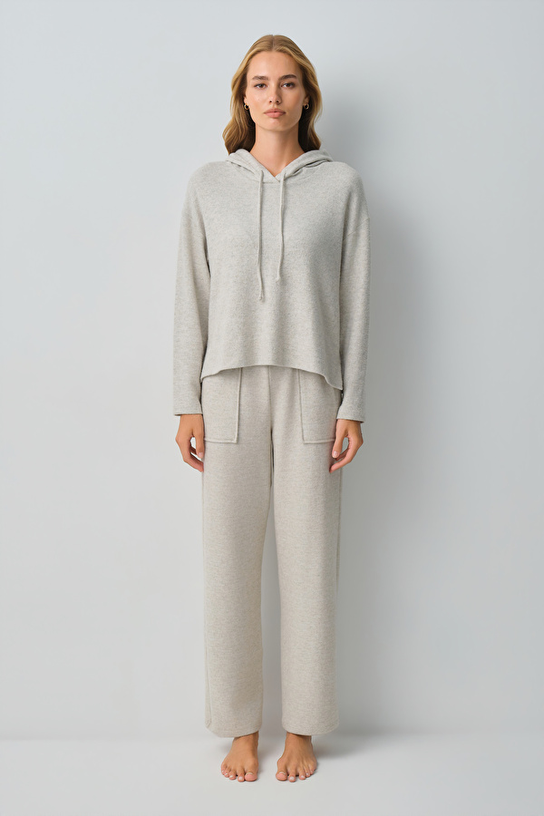 Gri Melanj Comfort Kapüşonlu Pijama Takımı - Suwen 3 Al 2 Öde