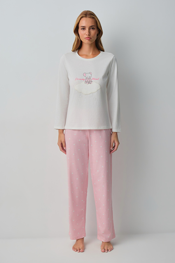 Pembe Desenli Lulusu Pamuklu Pijama Takımı - 3 Al 2 Öde