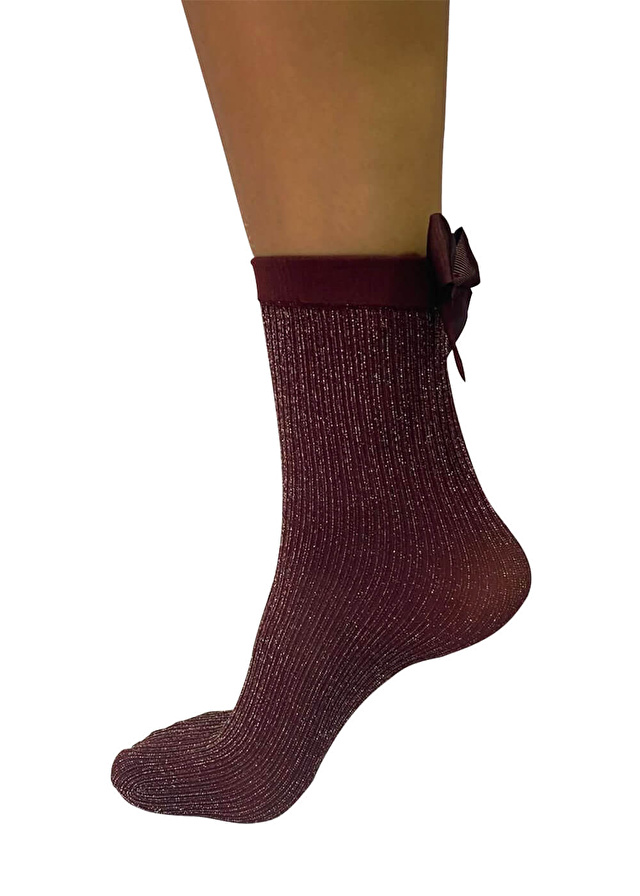 Bordo Lurex Chic Soket Çorap