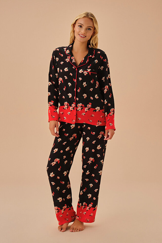 【残りわずか】 Black Print Fiesta Masculine Pyjamas Set | SUWEN トップス