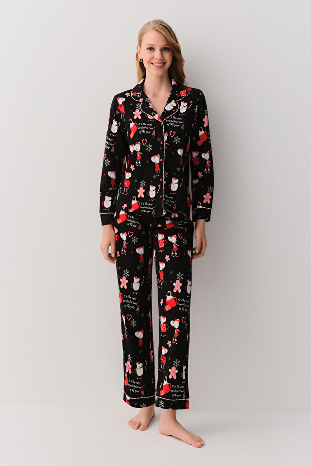 Black Print Lulusu Masculine Pyjamas Set | SUWEN