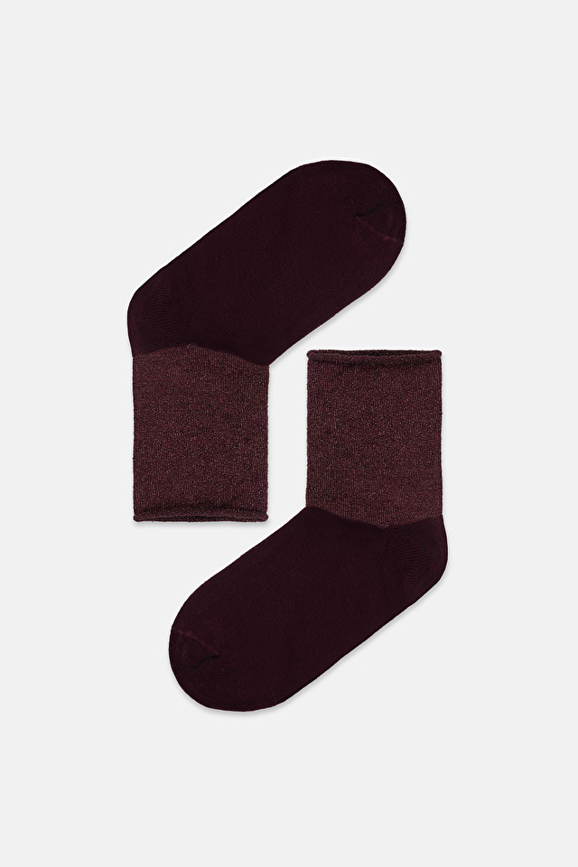 Bordo Glittery Soket Çorap