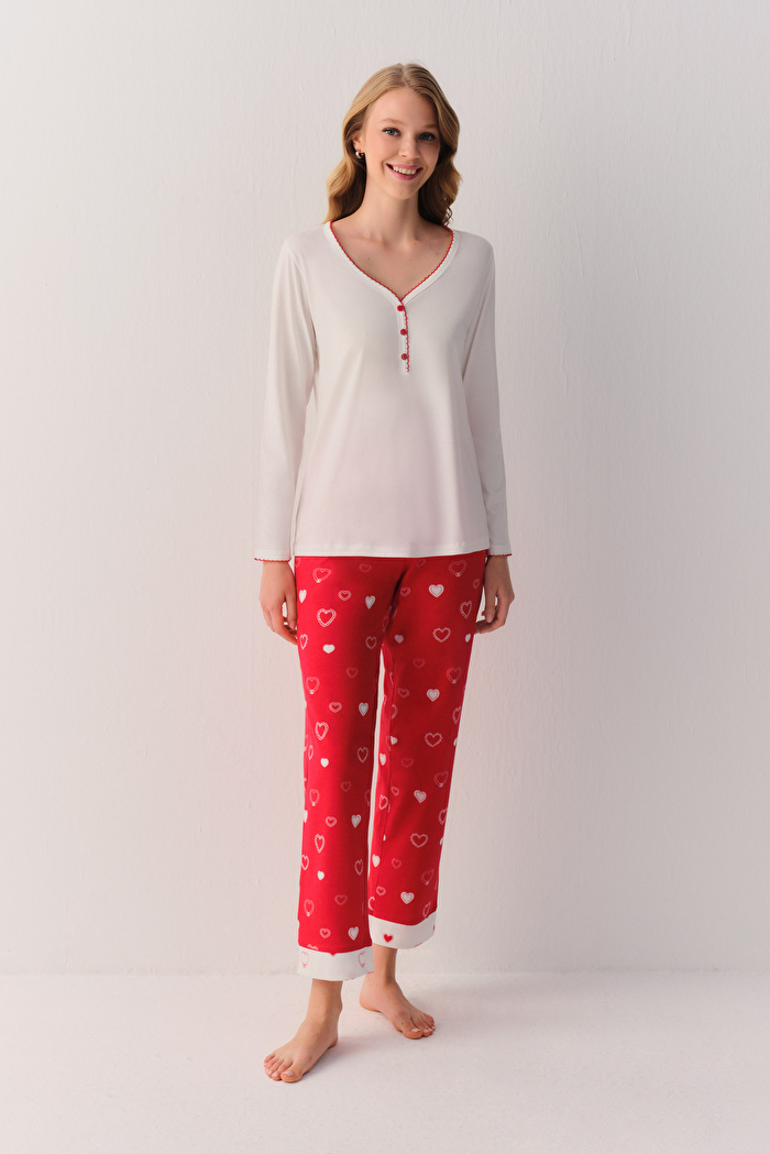 Kırmızı Desenli Love Pijama Takımı