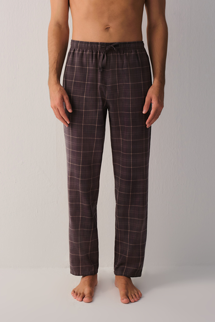 Gri Ekoseli Flanel Check Erkek Pijama Altı