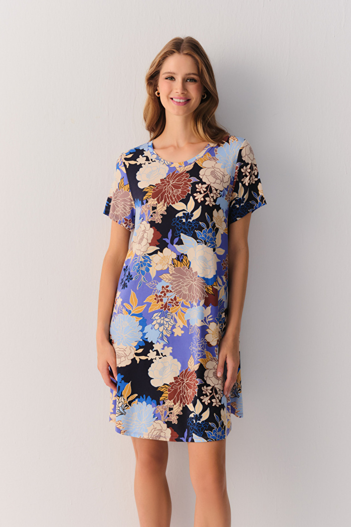 Çiçek Desenli Flowery Night Günlük Elbise