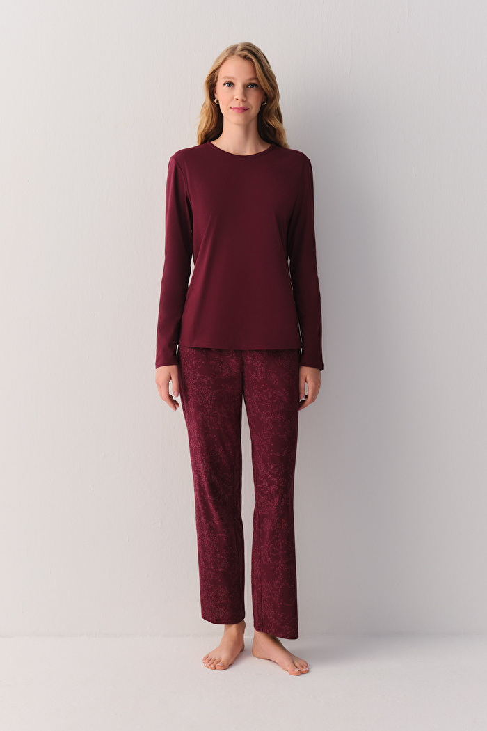 Bordo Pamuklu Comfort Pijama Takımı