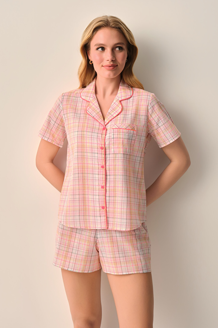 Lily Pamuklu Gömlek Yaka Şort Pijama Takımı — görsel 2