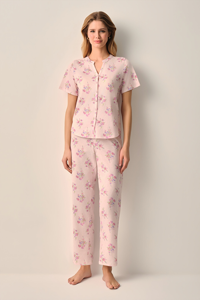 Pembe Alessi Pamuklu Gömlek Yaka Pijama Takımı