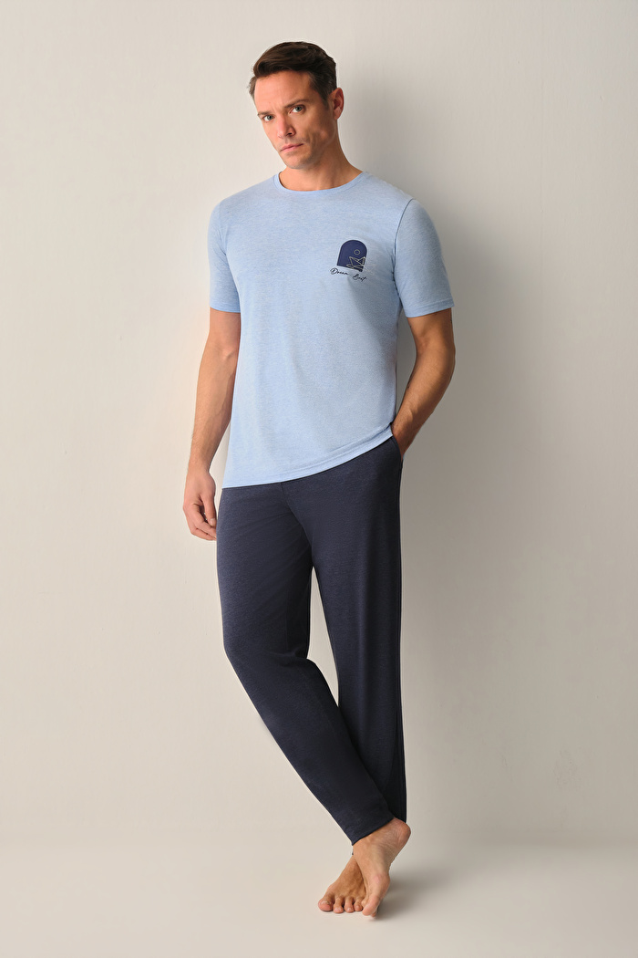 İndigo Melanj David Erkek Pijama Takımı